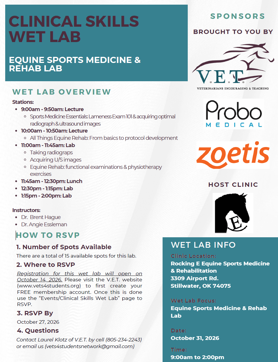 Clinic Skills Wet Lab: Equine Sports & Medicine Rehab Lab 1 V.E.T. Rocking E EQ Sports Med Rehab